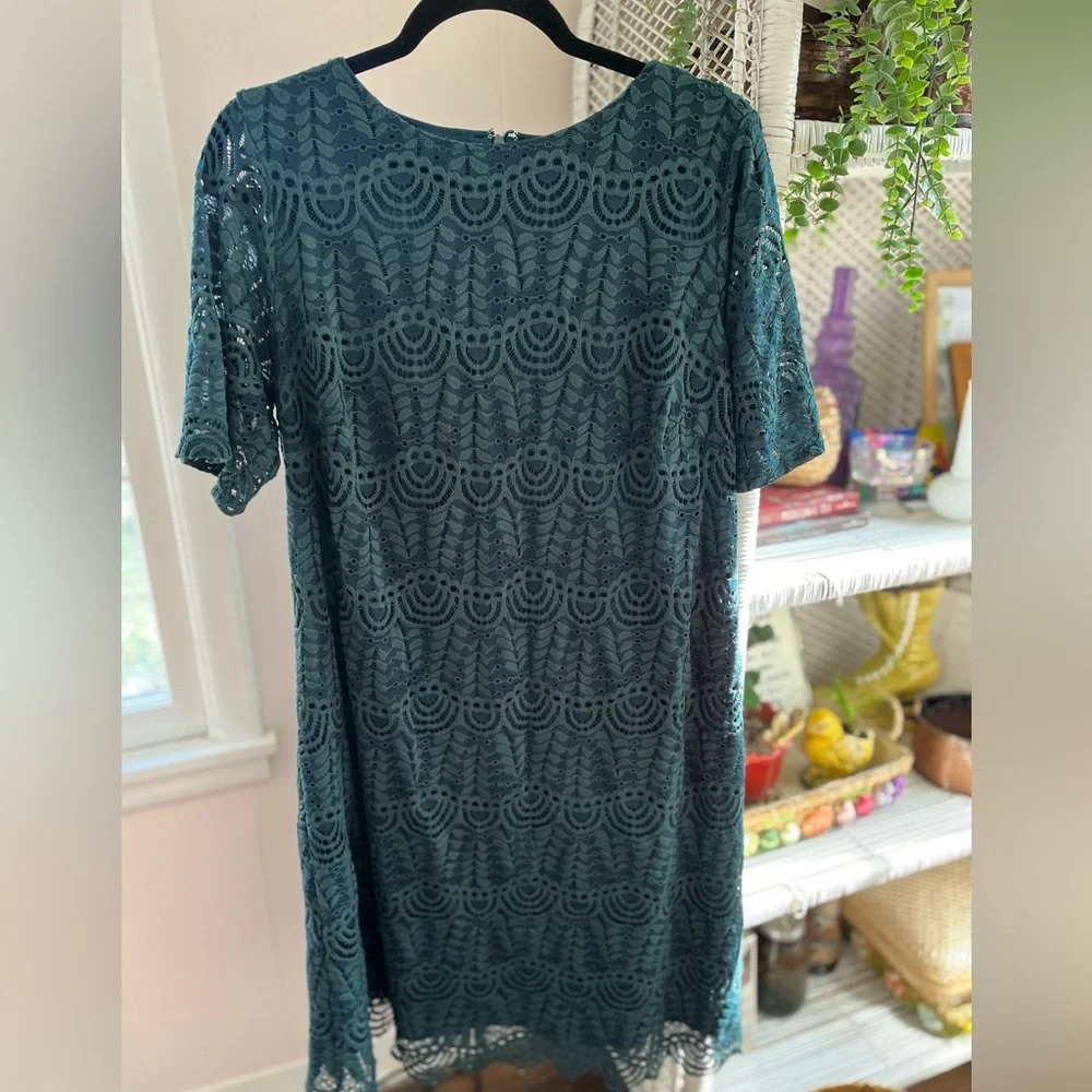 NWOT - Sharagano Teal Green Lace Sheath Dress Size 14 Holiday Special Occasion
